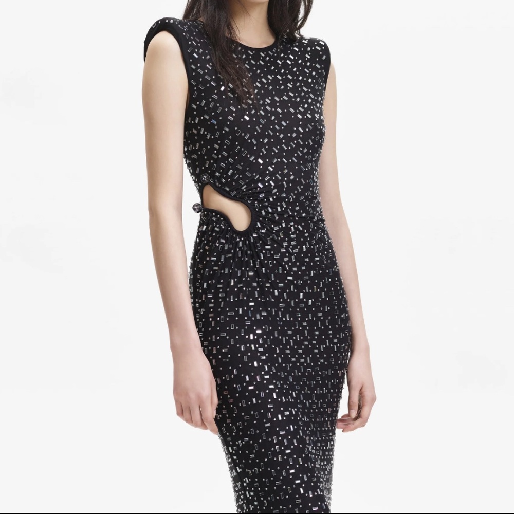 BLACK SQUARE RHINESTONE MESH MAXI DRESS